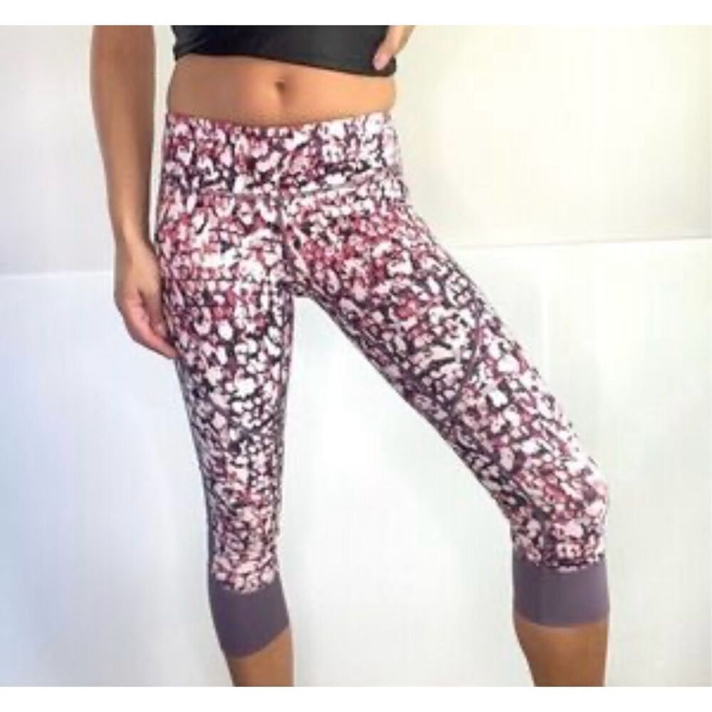 Womens Zella Marbled Cropped Purple Mesh Accent Multicolor Dots Leggings - Sz XS